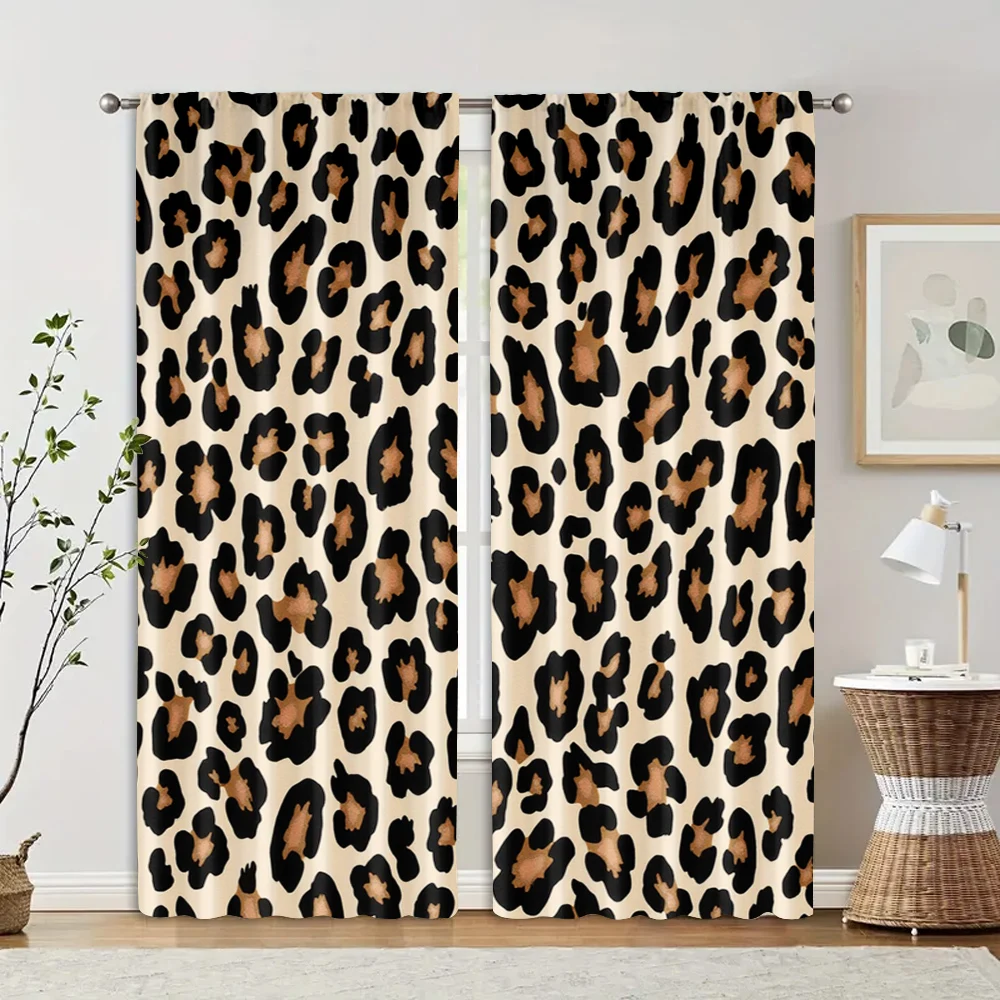 2 pcs, filtering curtains (excluding rods, non-movable, without batteries) Leopard for use in bedrooms and living rooms