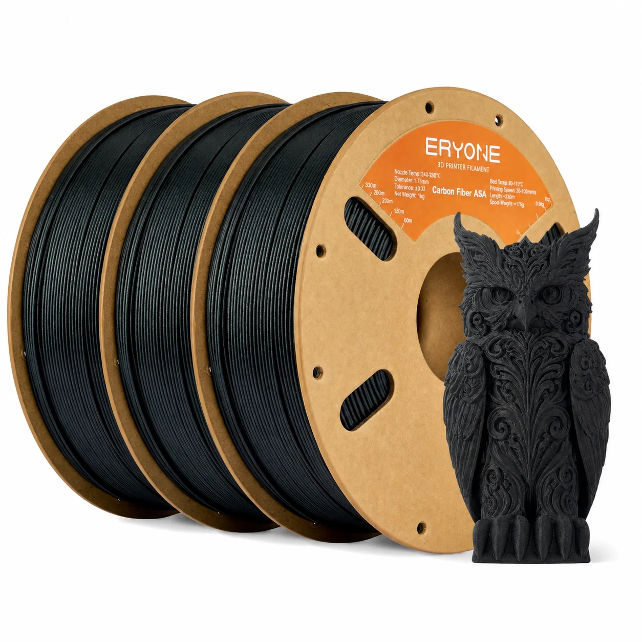 ERYONE 3KG ASA Fibre-Reinforced Filament 1.75mm, Carbon & Glass Fibre 3D Printer Filament, High Rigidity, 1kg Spool Value Pack 2