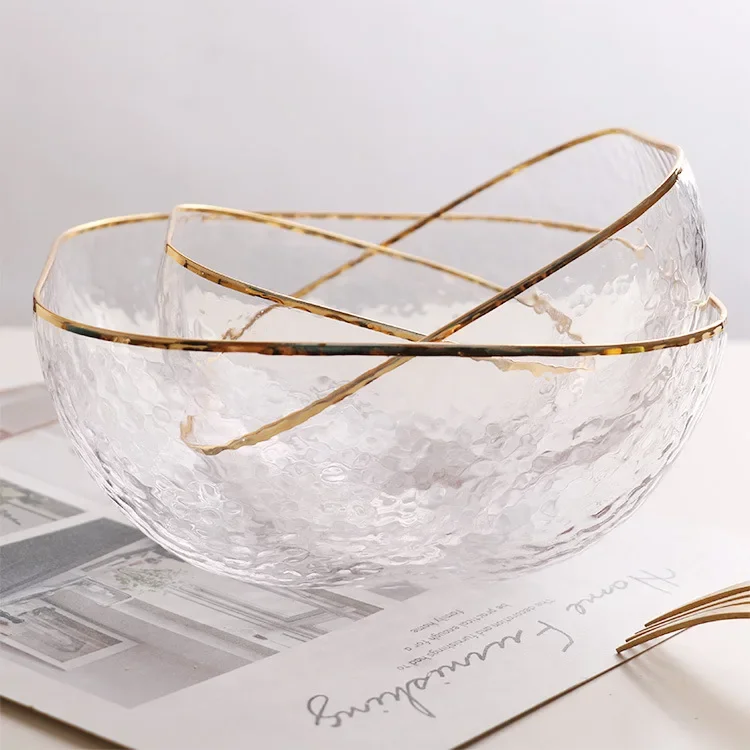 Phnom Penh Hammer Pattern Square Glass Salad Bowl Vegetable and Fruit Bowl Mixed Vegetable Transparent Dessert Bowl