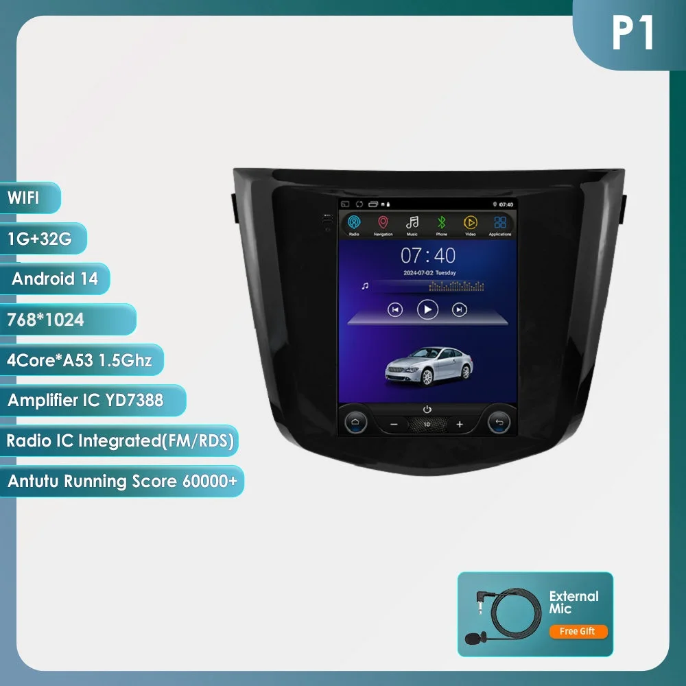 Hizpo Tesla-stijl autoradio voor Nissan Qashqai J11 X-Trail 3 T32 2013 - 2017 Multimedia 8-core 360 ° Camera Draadloos CarPlay Android Auto