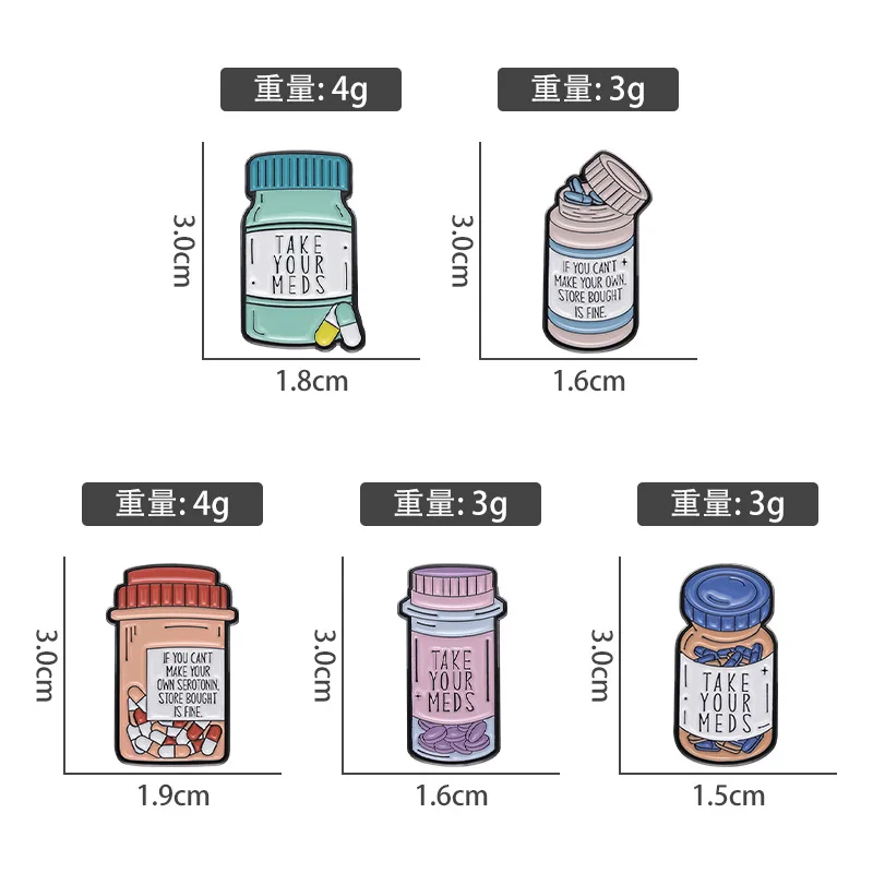 Cartoon Medicine Bottle Decorative Brooches for Clothes Nurse Letters Clothes Badges on Backpack Cute Pins Souvenir Wholesale