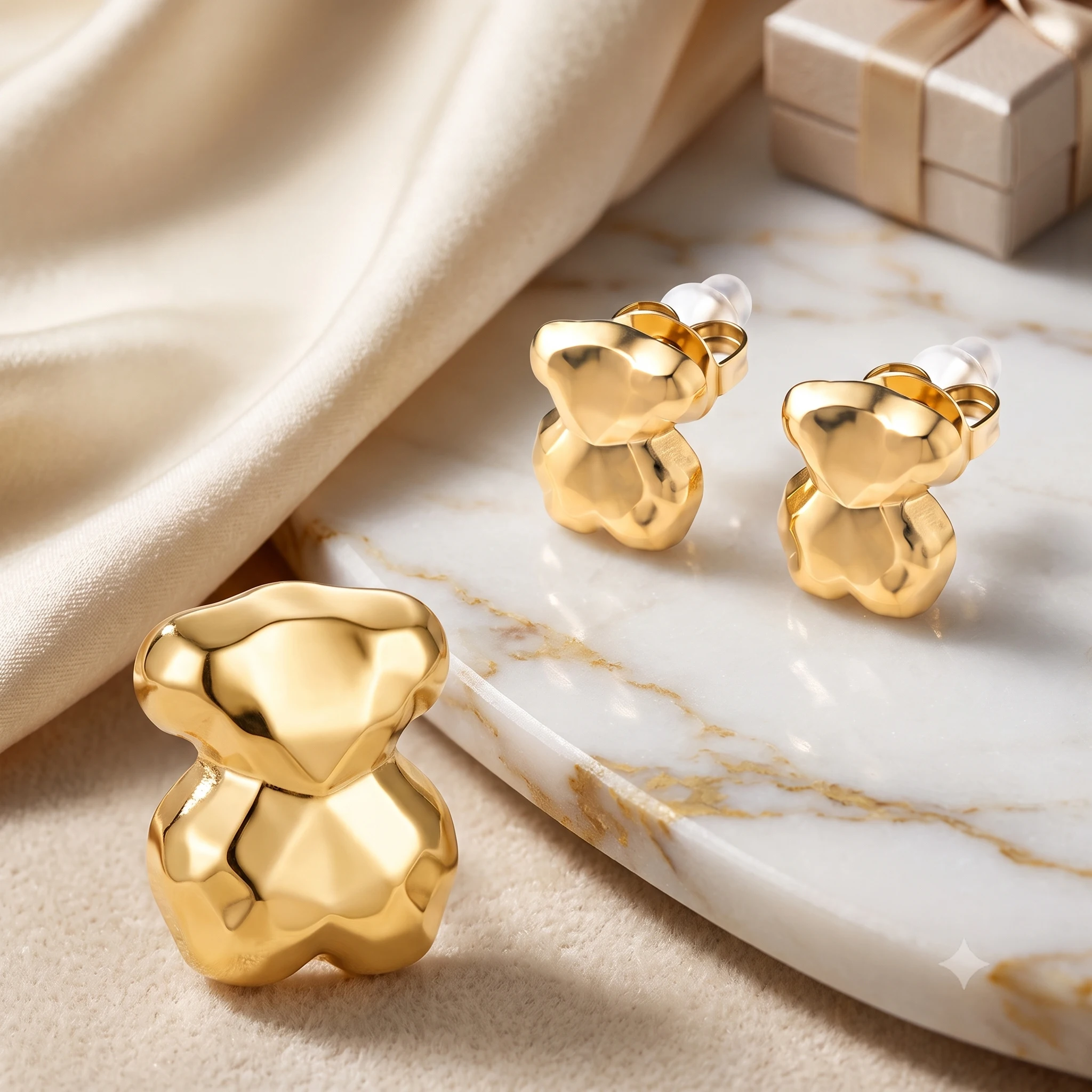 Cute 18K Gold Plated Teddy Bear Stud Earrings for Women Minimalist Puffed Animal Piercing Ear Studs Chics Daily Jewelry Gift