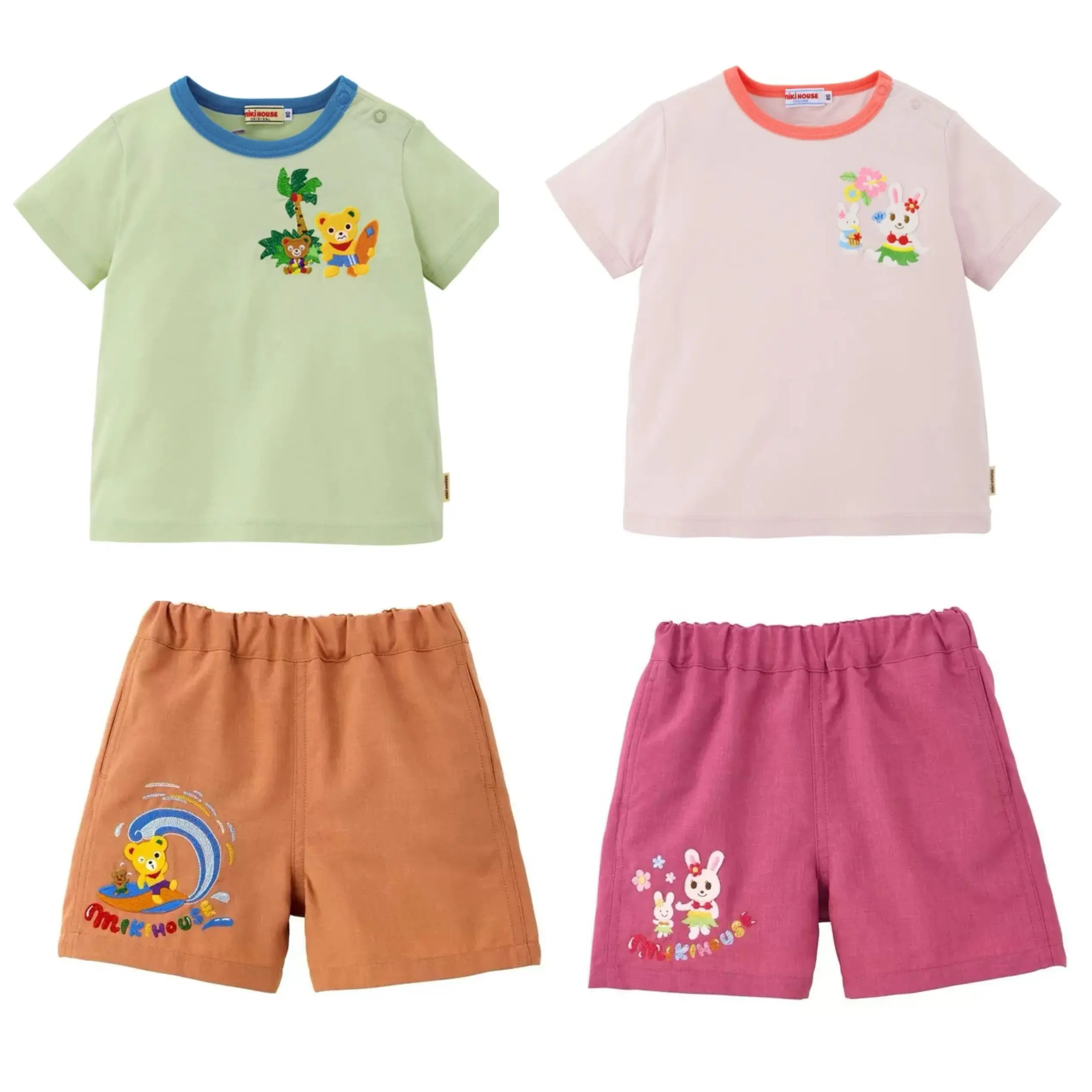 

2025 Korean Style Kids Summer Clothes Boys Girls T-Shirt Holiday Surfing Colorful Tee Cartoon Bear Rabbit Embroidered Tops