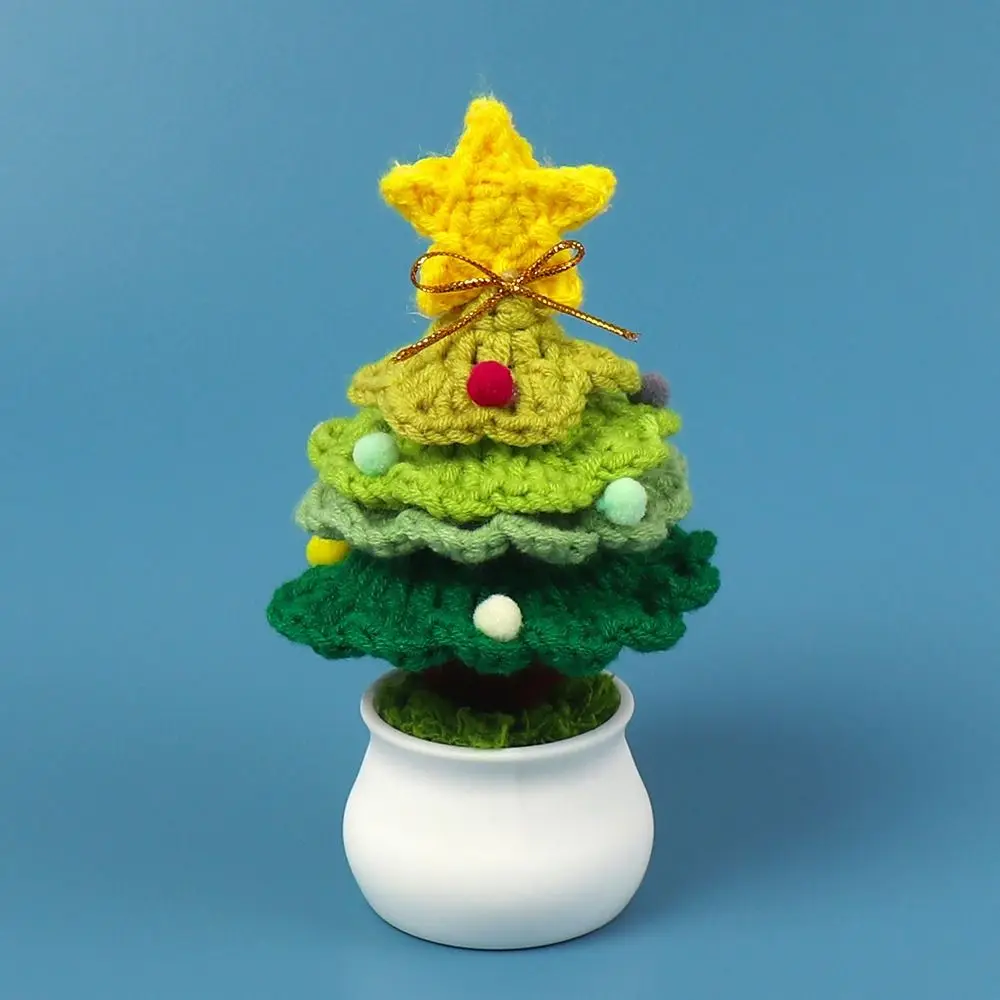 Cute Crochet Christmas Tree Decor Mini Finished Christmas Tree Potted Handmade Knitted Flower Plants Pine