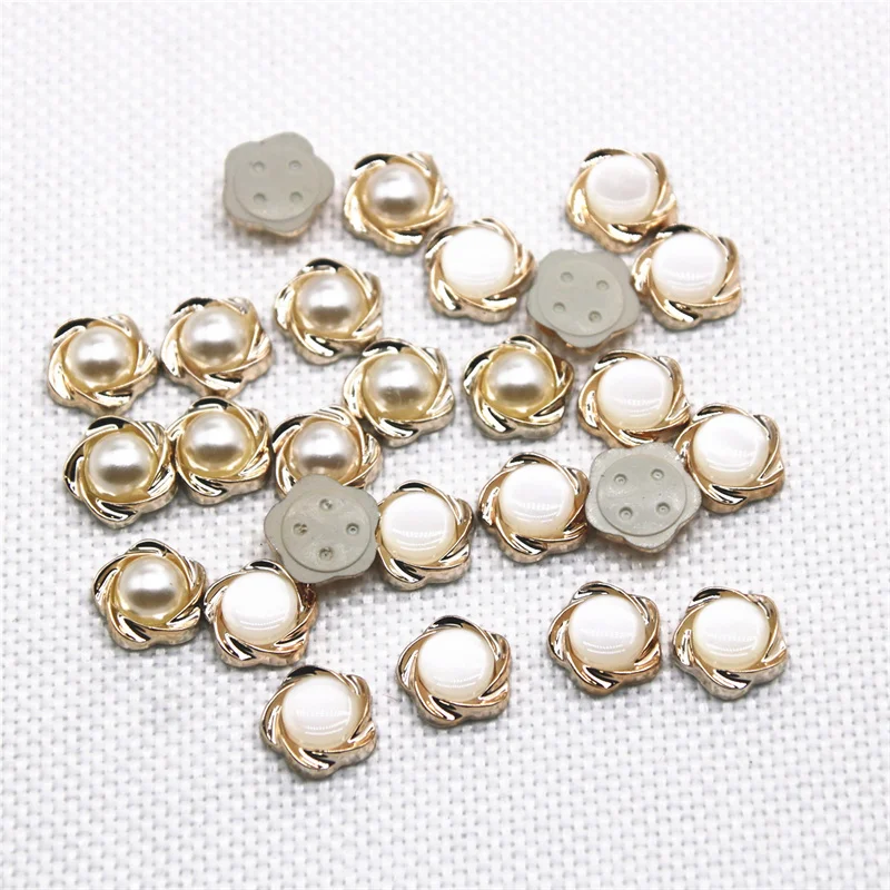 50pcs perla fiore plastica Flatback pulsante decorazione casa giardino artigianato Cabochon accessori per abbigliamento Scrapbooking