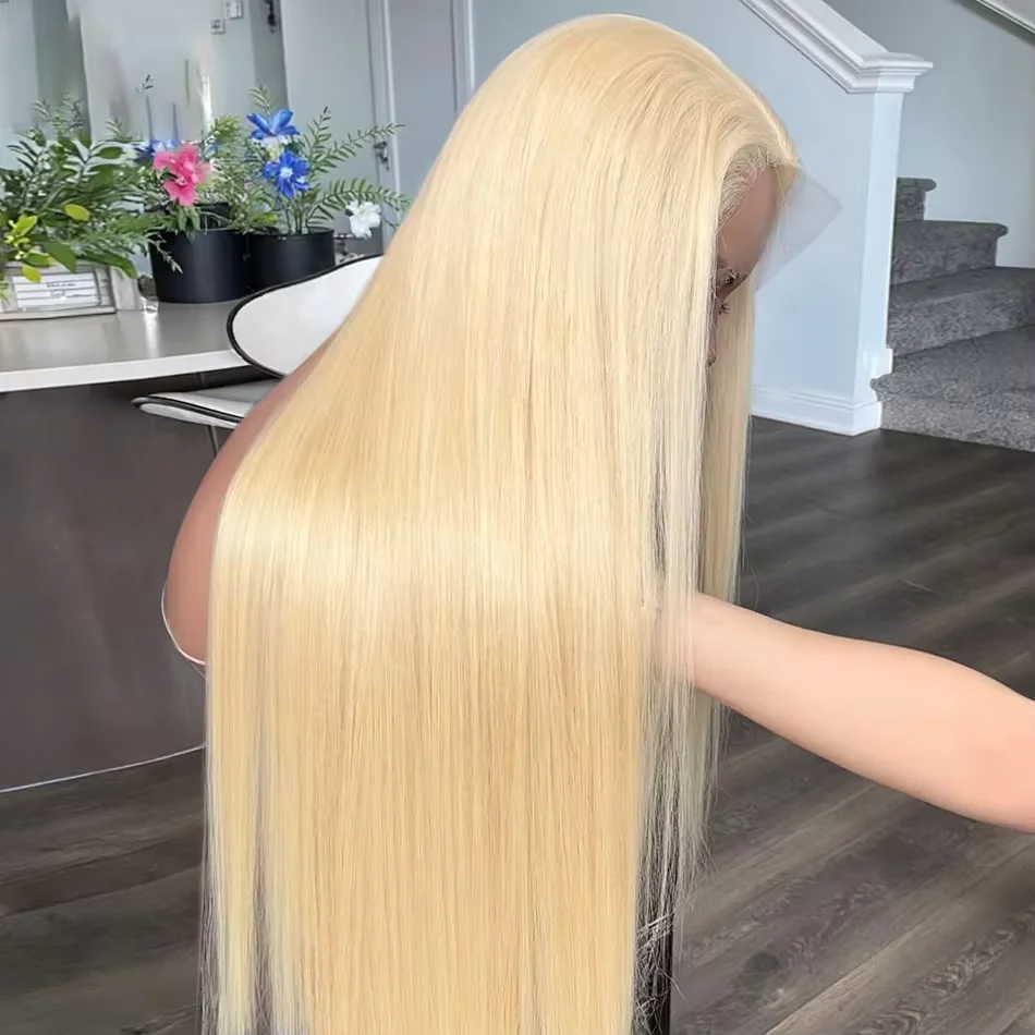 

613 Blonde 13x6 HD Transparent Lace Frontal Human Hair Wigs Brazilian Bone Straight Colored Lace Front Wig Can Be Dyed Any Color