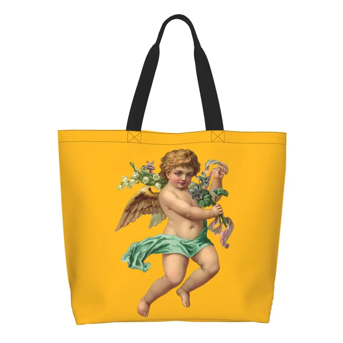 

Custom Renaissance Angels Shopping Canvas Bag Women Portable Big Capacity Groceries Vintage Cherub Wings Shopper Tote Bags