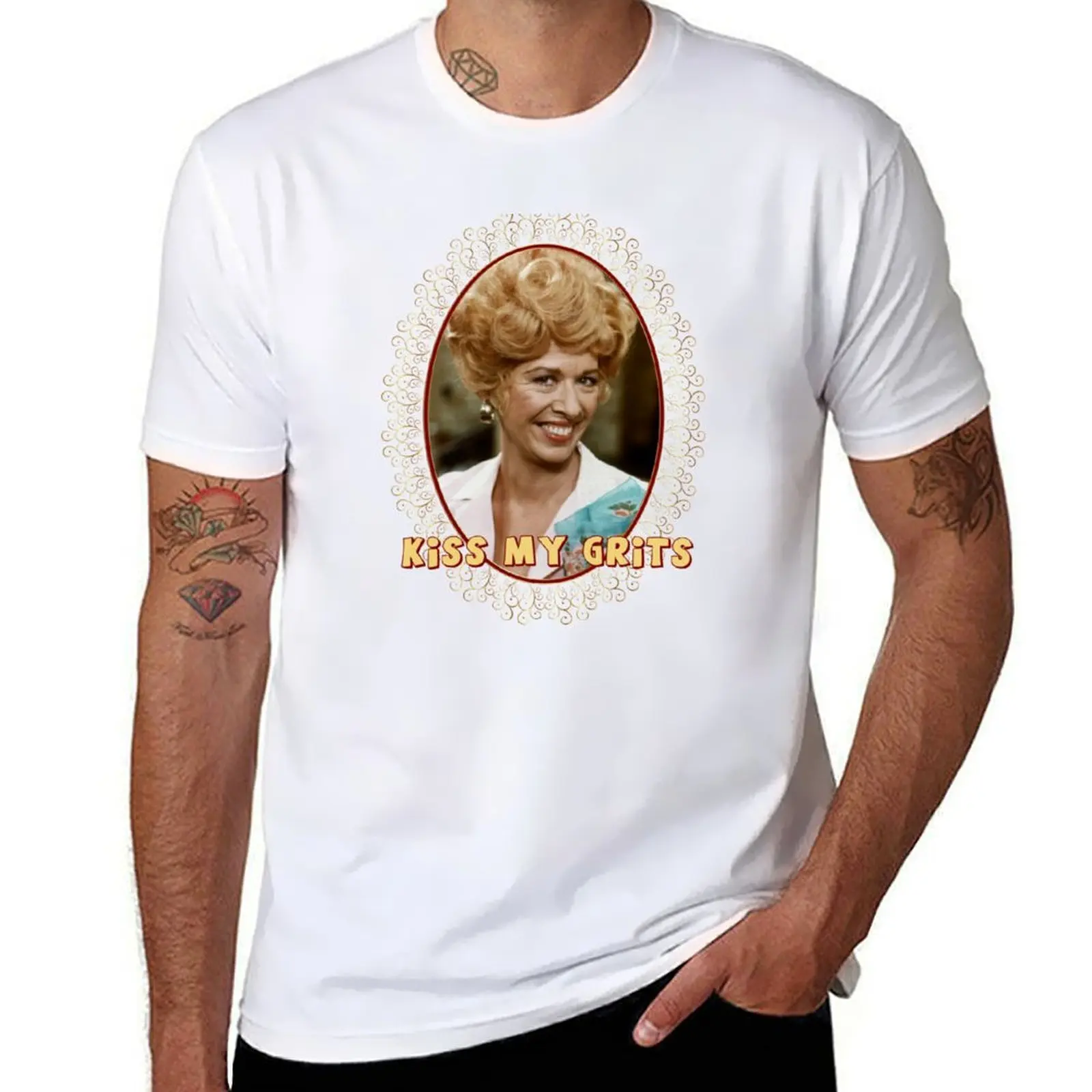 

Florence Jean Flo Castleberry: Kiss My Grits T-Shirt cotton t shirt man man t shirts for men casual T-Shirt