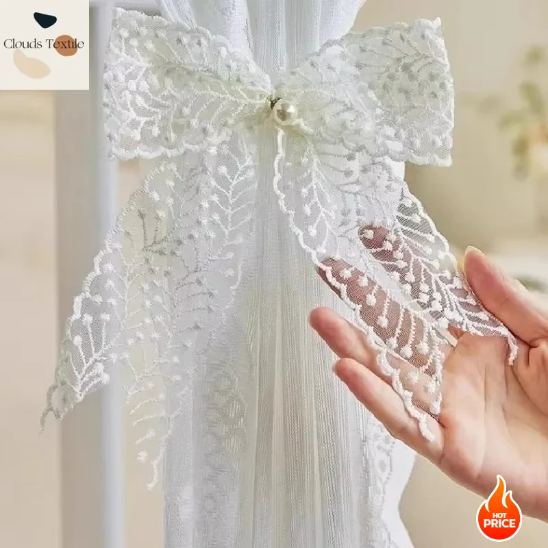 

1 Pair Curtain Accessories Elegant White Lace Tiebacks for Curtain Decoration - French Retro Bowknot Style