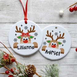 Personalizado Deer Cerâmica Bauble com Nome, Enfeite de Natal do bebê, Presente para Recém-nascido, Presente Personalizado, Decoração de Natal