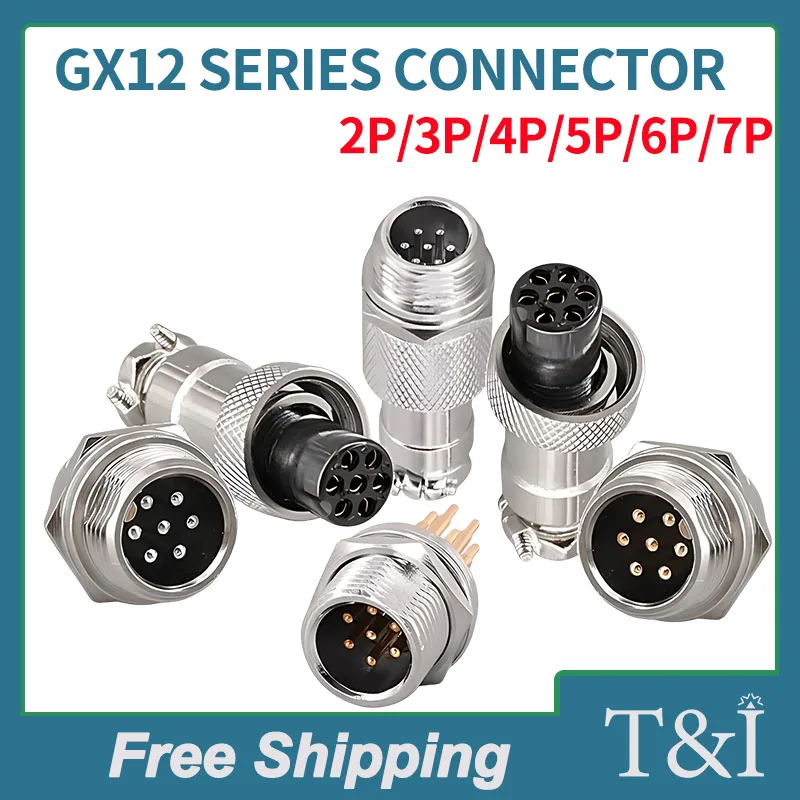 10/20/100PCS GX12 Waterproof Circular Wire Connectors: Male Female Socket Flange Square Block Plug for 2-7 Pin, 5A 125V Capacity