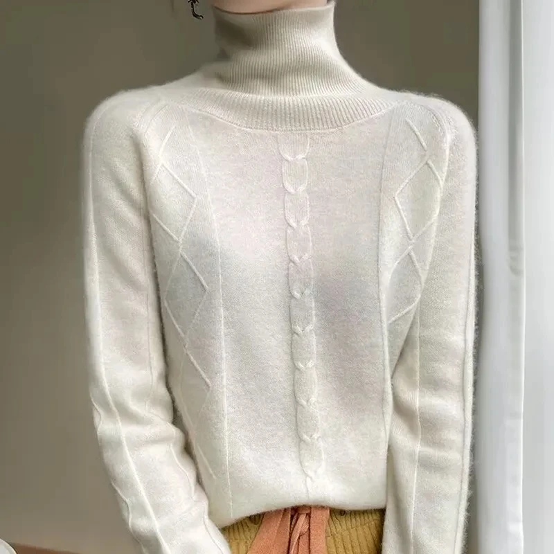 여성용 니트 터틀넥 스웨터, 루즈한 캐주얼 긴팔 풀오버, 두꺼운 따뜻한 스웨터, 2024 신상 한국 스타일 패션