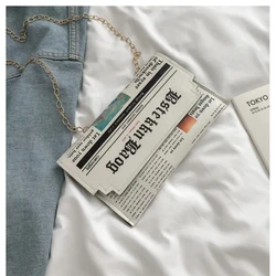 Luxury Designer Fashion Envelope Shoulder Bag Personality Inkjet Newspaper Clutch Messenger Bag Chain Evening Bag