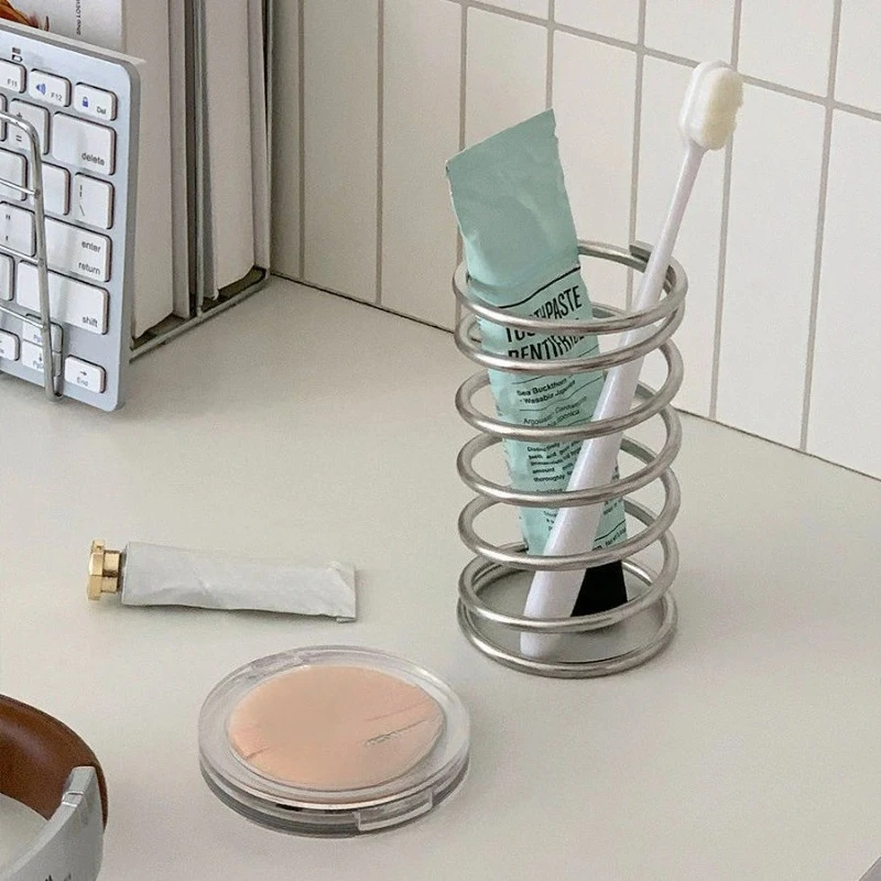 1 Stück Zahnbürstenhalter aus Edelstahl, Badezimmer-Zahnpasta- und Make-up-Pinsel-Aufbewahrungsregal, Wohndekor-Organizer-Zubehör