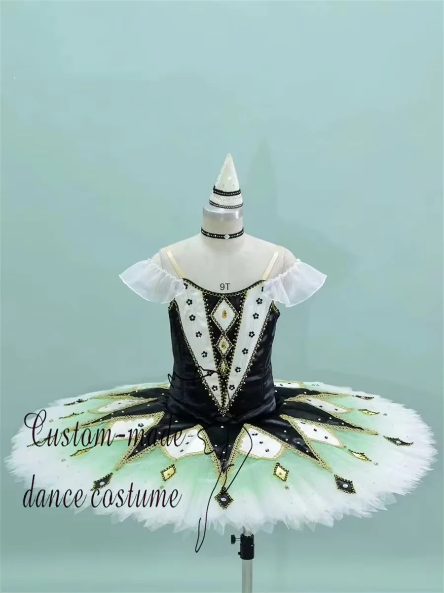  Black and white green gradient million clown disc skirt TUTU ballet performance costume customization