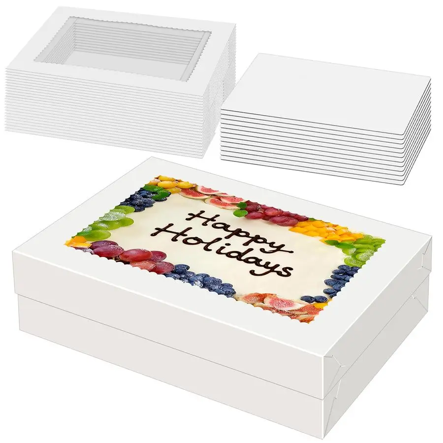 

14x10x4 Cake Boxes with Boards, Rectangle Quarter Sheet Cake Boxes, 1 4 Sheet Bakery Box with Window, Disposable Carry Bakery Co