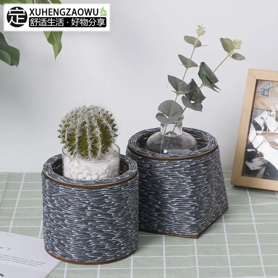 Customizable Wicker-Look Plant Pot Creative Succulent Container Balcony Greenery Display Personalized Indoor Garden Accessory