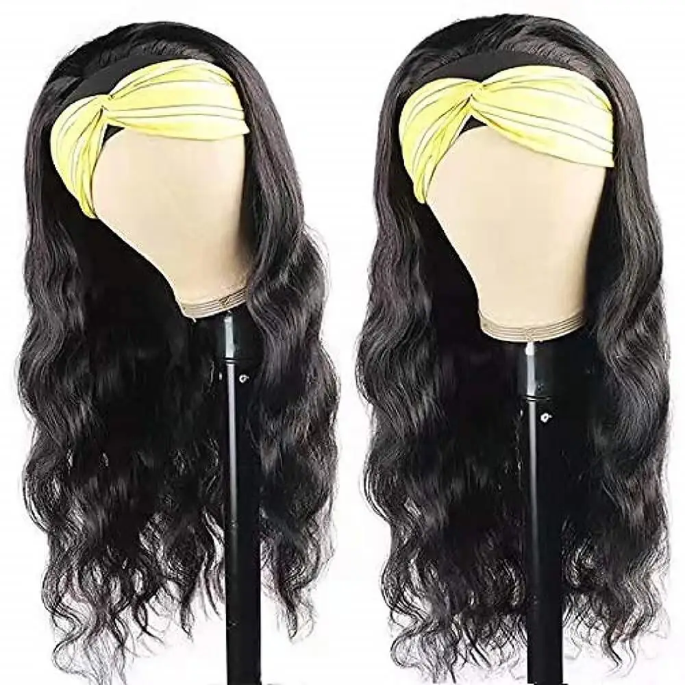 Body Wave Headband Human Hair Scarf Wig Brazilian Virgin Human Hair Wigs for Black Women Headband Machine Made Body Wave Wigs