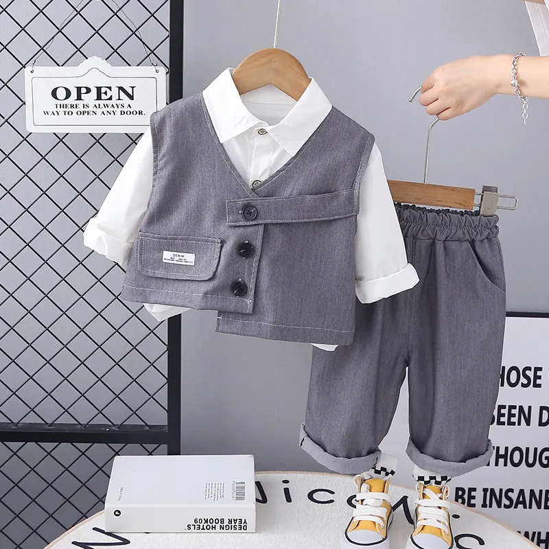 Boys Clothing Sets Spring Autumn 2025 Children Fashion Vest Shirts Pants 3pcs Party Suit For Baby Tracksuits Kids Outfits 3 4 5Y