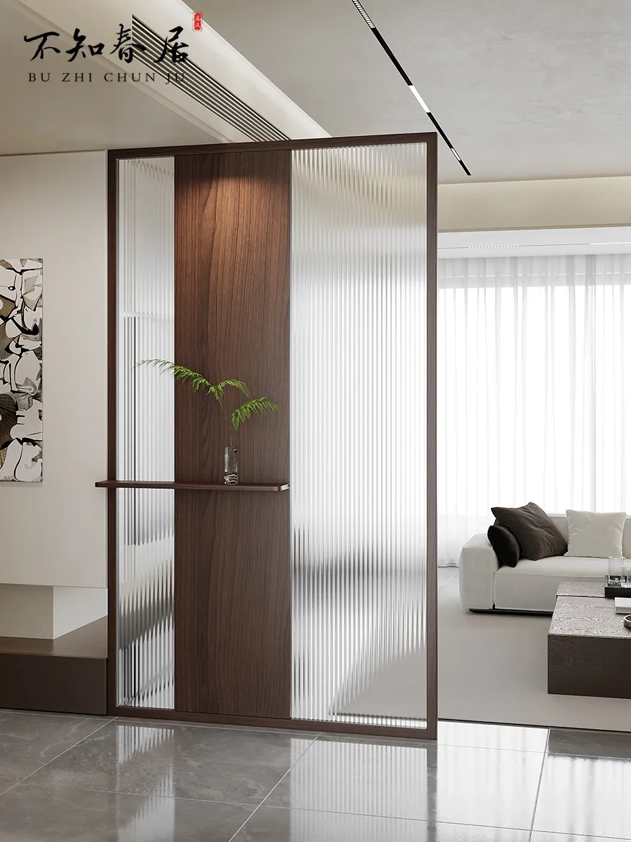 New Chinese-style screen partition, living room is facing the entrance door, entrance glass household solid wood office, bathroo