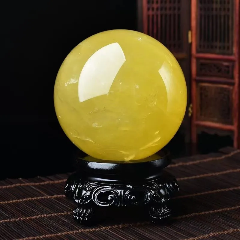 

Natural Crystal Ball Yellow Quartz Stone Healing Quartz Beautiful Ball Home Decoration Free Wooden Frame