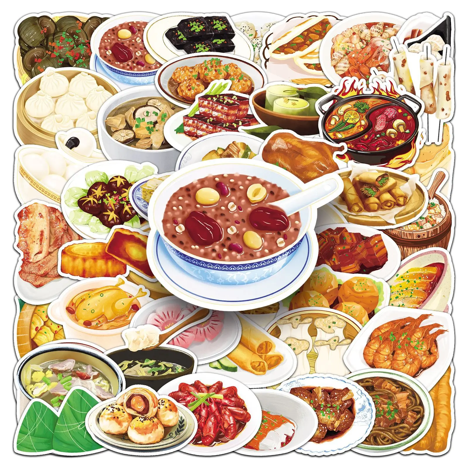 10/50PCS Hand-Drawn Traditional Chinese Cuisine Graffiti Stickers Xiaolongbao Deep-Fried Dough Stick Cartoon Decal Notebook Cup - Image 2