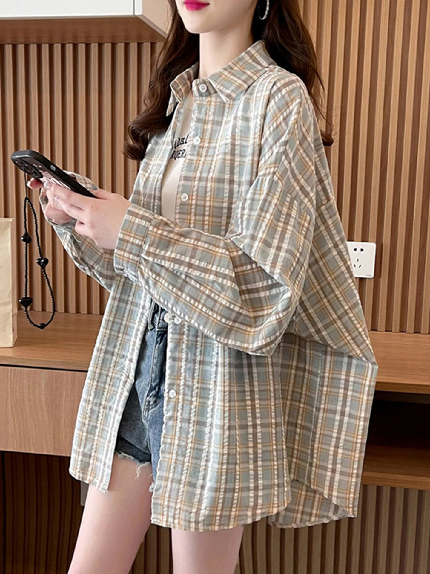 

Women's Plaid Lightweight Sun Protection Shirt Jacket Loose Fit Midi Length Breathable Quick Dry Anti-Uv Fashionable Ageless