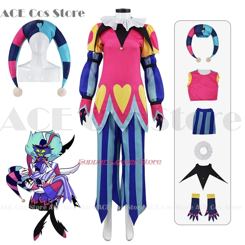 Fizzarolli Cosplay Costume Helluva Hat Boss Halloween Fancy Clown Suit Fezz Tail Carnaval Party Suit FullSet Unisex Suit image 6