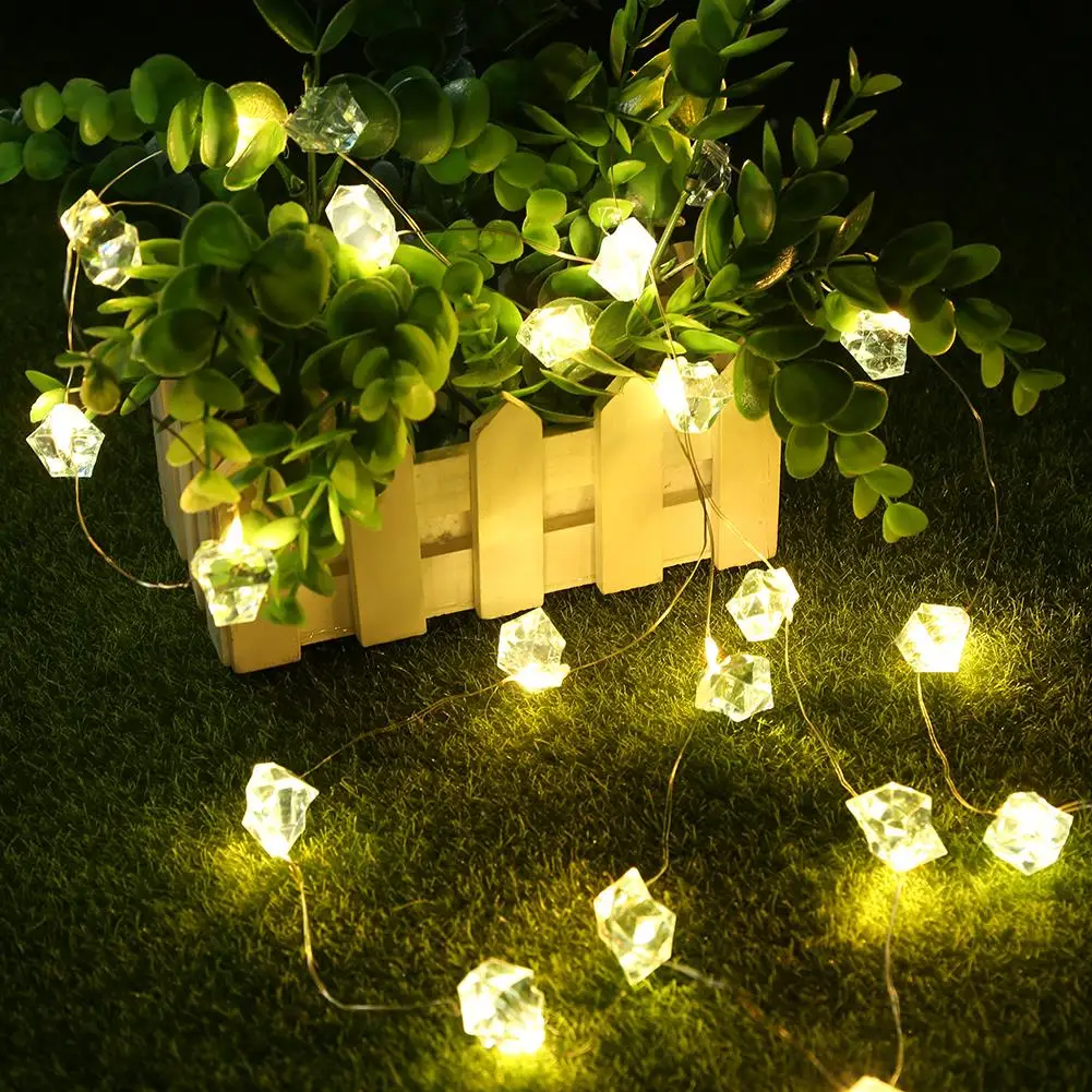 

2M 20 LED Diamond String Lights Christmas Wedding Party Decoration Garden Yard Street Fairy Garland Light String Battery Powered