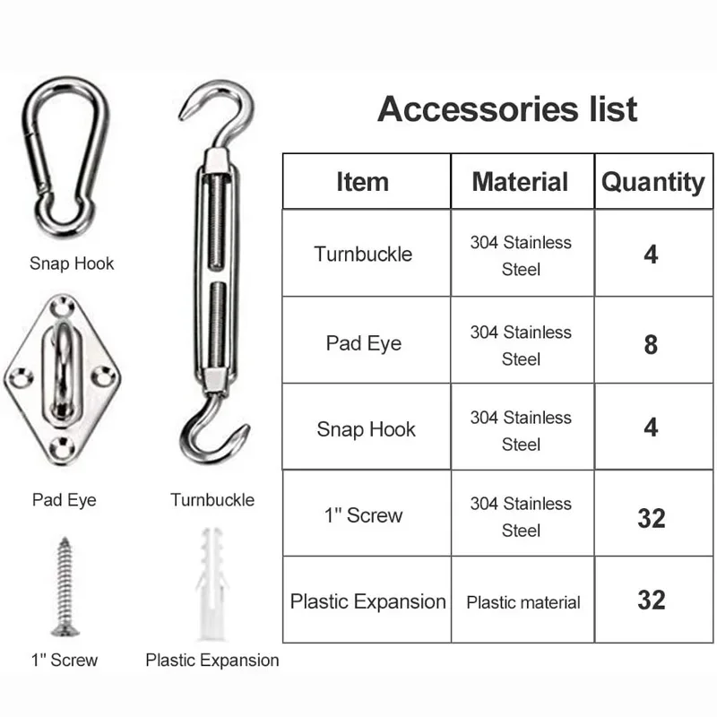 80Pack Sun Shade Sail Hardware Kit 5