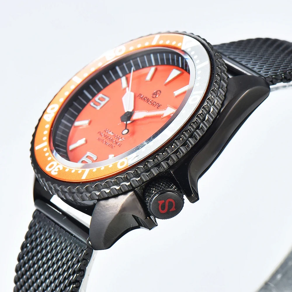 PARNSRPE 새로운 스타일 42mm NH35 자동 기계식 남성용 다이빙 손목시계 빛나는 방수 사파이어