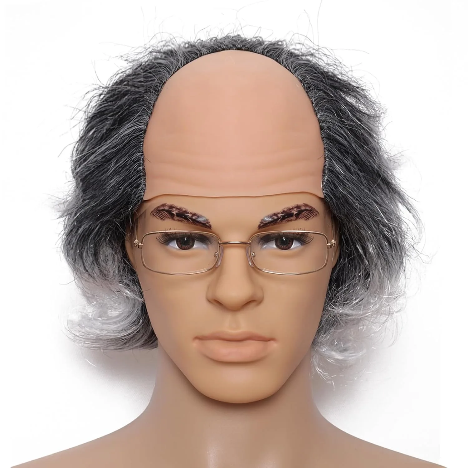 Halloween bald wig, bald head cap, monk wig, brown adult character wig for costume