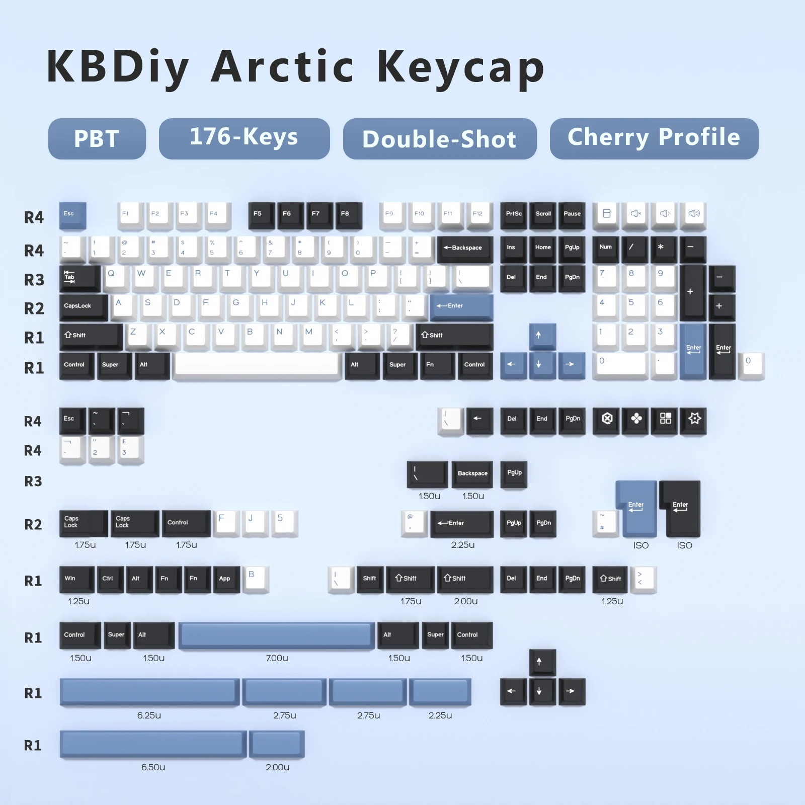 KBDiy GMK Arctic Keycap Cherry Profile Double Shot PBT ISO Keycaps For Gamer Mechanical Keyboard Kit Retro Gaming Point Key Cap