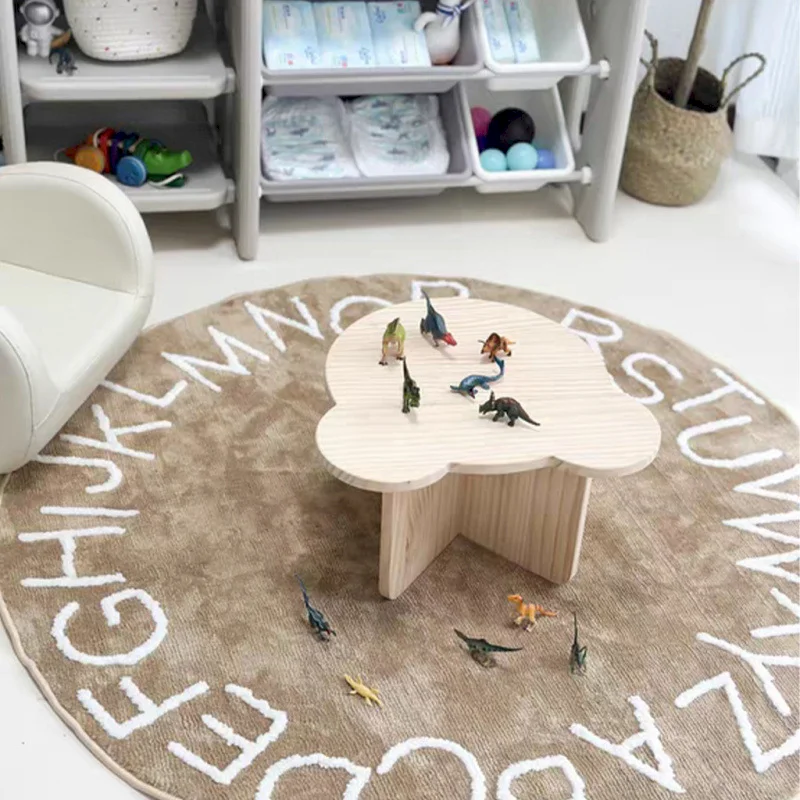 VIKAMA Alphabet Round Rug Soft Plush ABC Letter Floor Mat Non‑Slip Educational Play Carpet for Bedroom Home Decor
