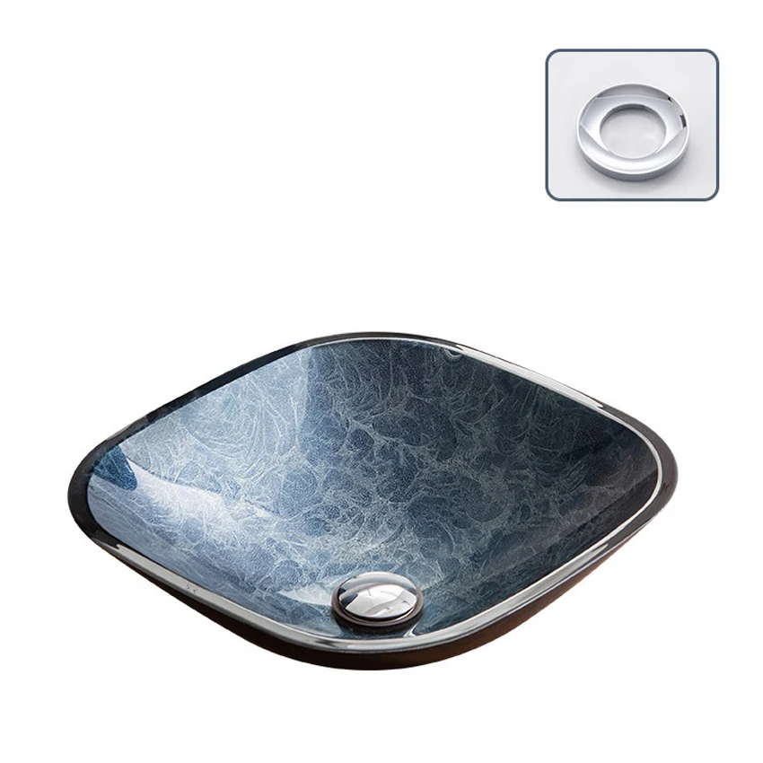 

Tempered Glass Above Counter Basin Simple Art Basin Bathroom Basin 420*420*135mm/420*420*138mm Optional