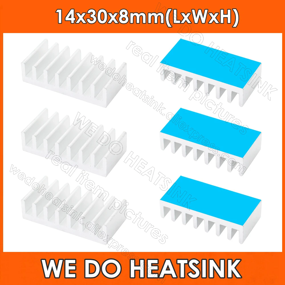 

Wholesale 14x30x8mm Silver Aluminum Heatsink IC CPU DIP Heatsinks With Thermally Conductive Adhesive Transfer Tape Applied