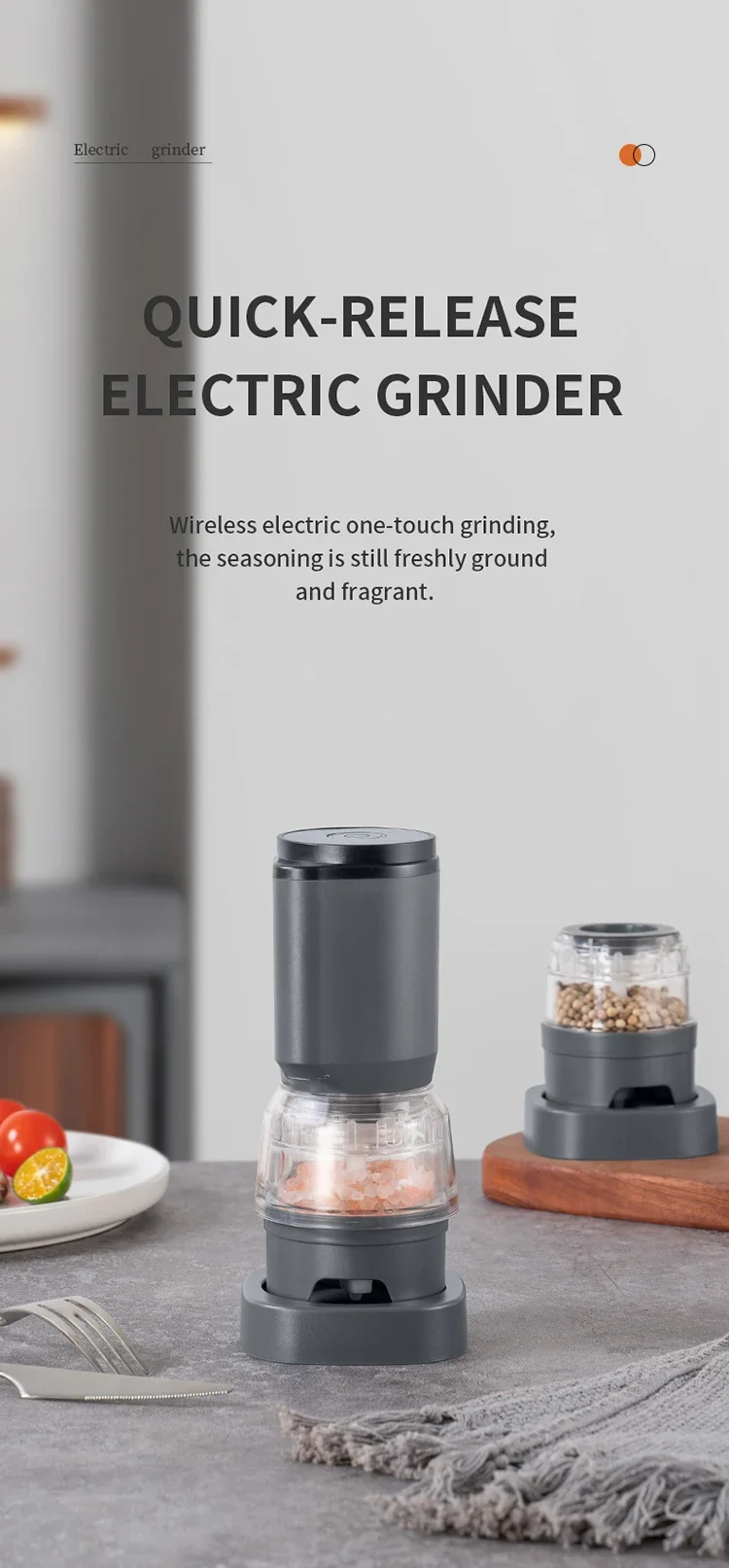 Electric Pepper Grinder Set Automatic Salt and Pepper Mills Rechargeable Adjustable Coarseness One-Handed Operation Grinder