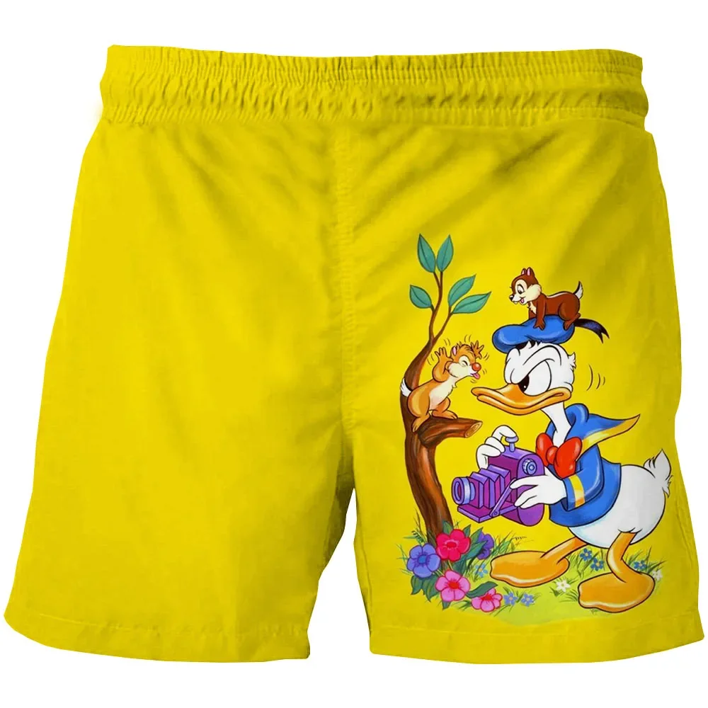 Calção de pato Donald masculino, estampado Disney 3D, roupa de praia havaiana, nova moda, verão