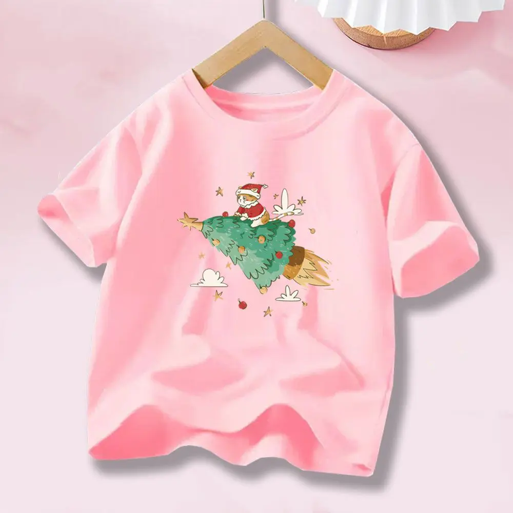 Nette Weihnachten Rakete Katze Kinder T-Shirt Cartoon Kleinkind Top kinder Casual Kurzarm Weihnachten Festival Kleidung für Mädchen SDM1