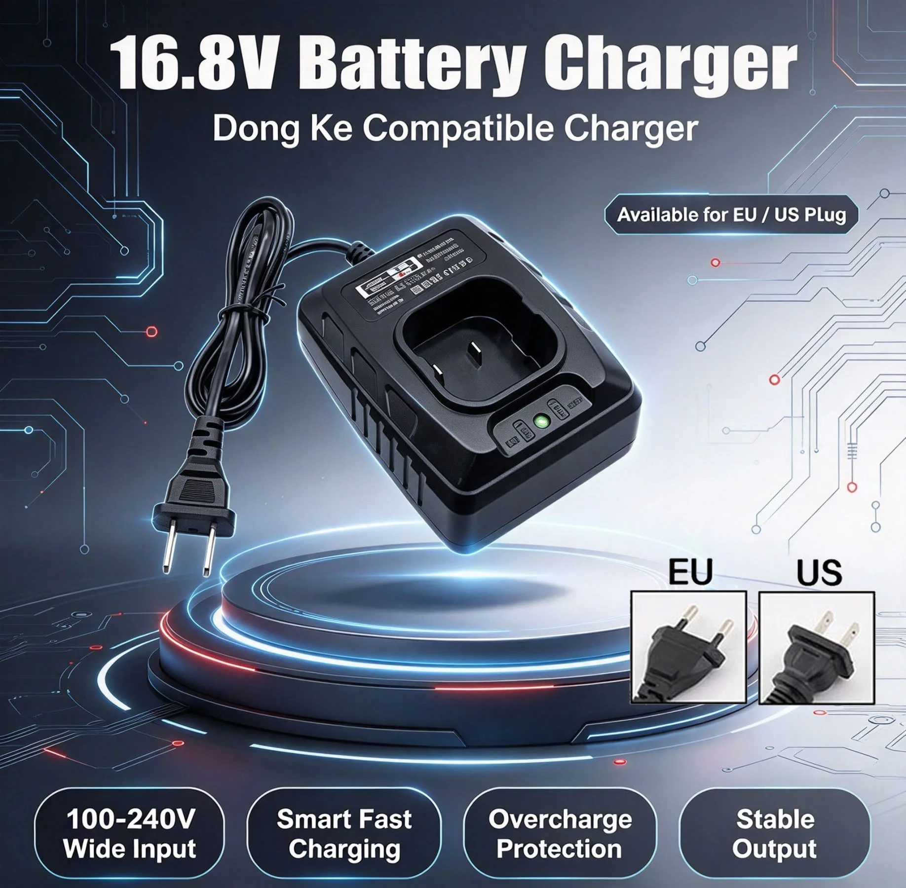 DongKe 16.8V Lithium Battery Charger Square Base Dedicated Electric Charger for 18V Lithium Battery Electric Tool Base Charging