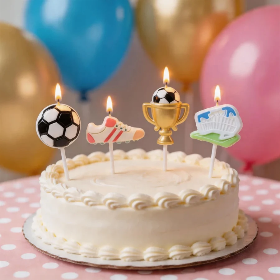 4-teiliges Kreatives Fußball-Themen-Kerzenset zur Kuchendekoration mit Fußballschuhen, Trophäe und Fußballtor für Geburtstagsfeiern – Detail 5