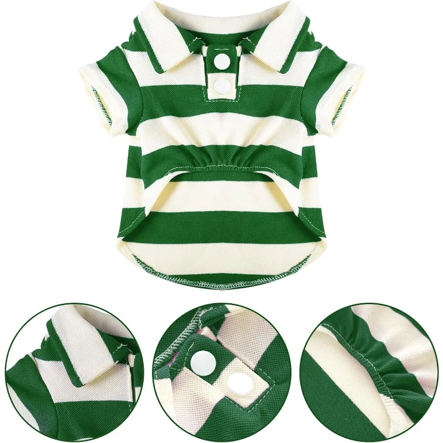 قميص الكلب قميص بولو بياقة مخططة ملابس الجرو ملابس الصيف بأزرار لأعلى ملابس الحيوانات الأليفة للكلاب الصغيرة والمتوسطة والقطط للأولاد والبنات والحيوانات الأليفة Gre #3