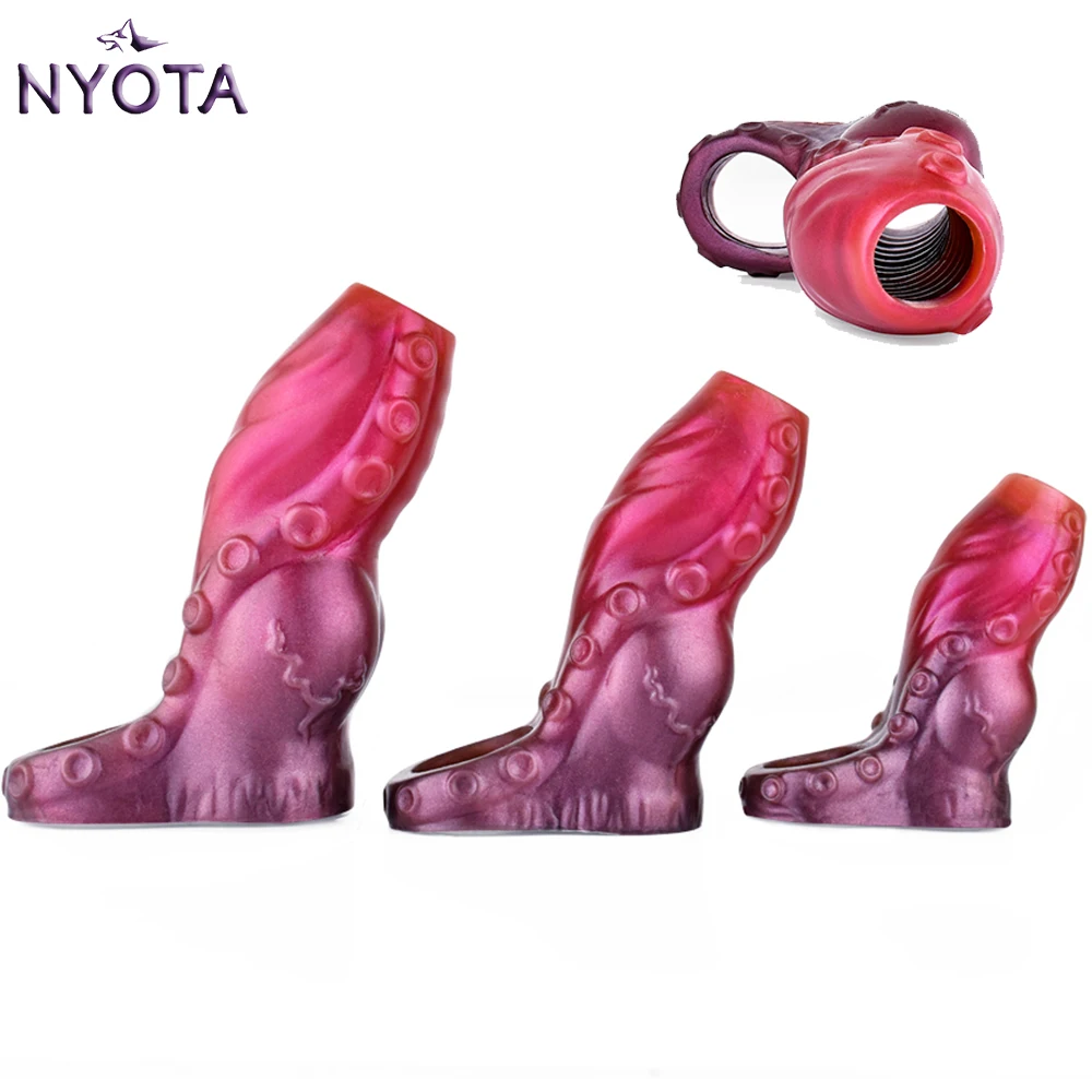 NYOTA Fantasy Tentacles Penis Sleeve Dick Extender Enlargement Soft Cock Ring Delay Ejaculation Reusable Condom Sex Toys For Men