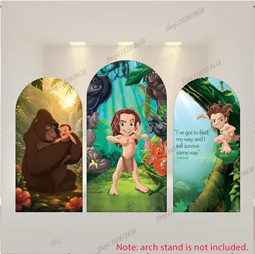 Baby Tarzan Arch Cover Custom Spandex Elastic Tarzan Kala Arch Backdrop Jungle Safari Animals Birthday Backdrop