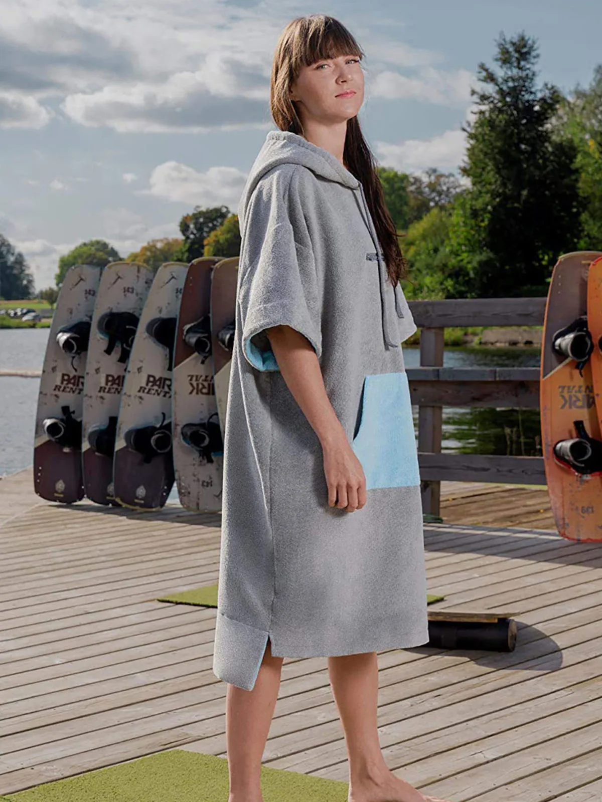 Beach Swimming Surfing Poncho for Adult Thicken Changing Robe with Hood Outdoor Sport Bath Dress Towel Microfiber Diving Cloak