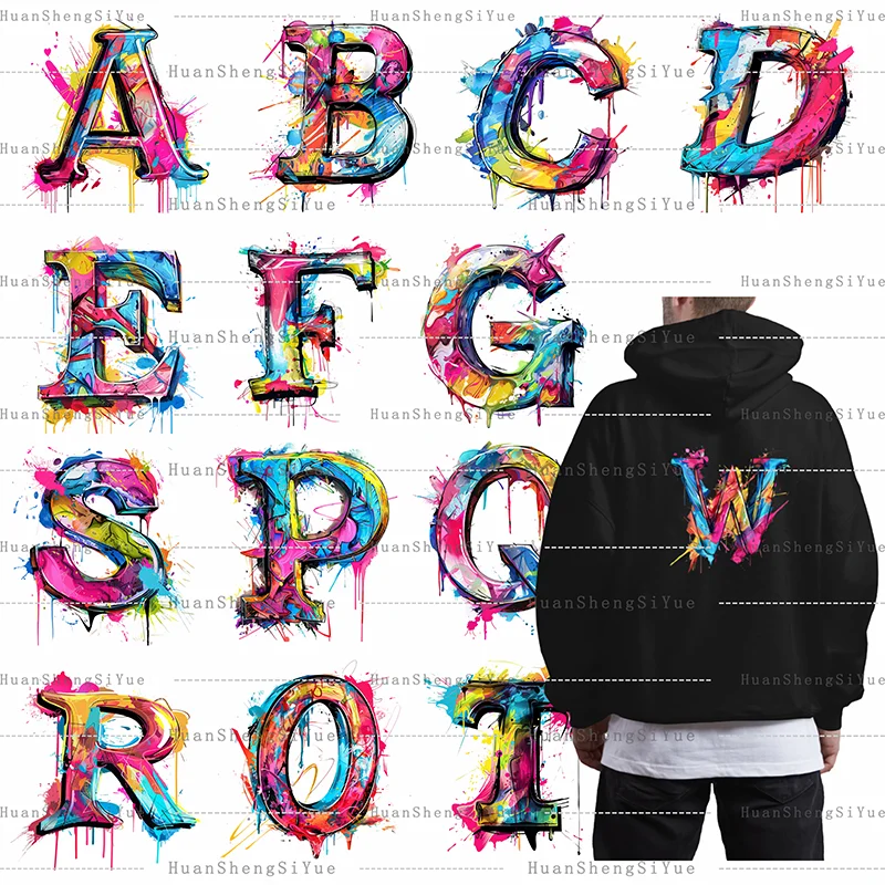 

Color letter Ironing Sticker Clothes DTF Fashion T-shirt hoodie DIY Jacket Patch Heat Transfer Hot Paste Paper