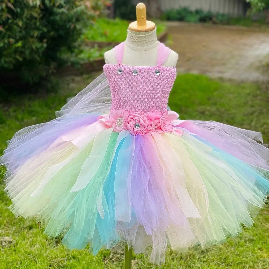 Girls Pastel Butterfly Fairy Dress Kids Flower Tutu Dresses with Wing and Stick Hairbow Outfit Children Birthday Party Costumes