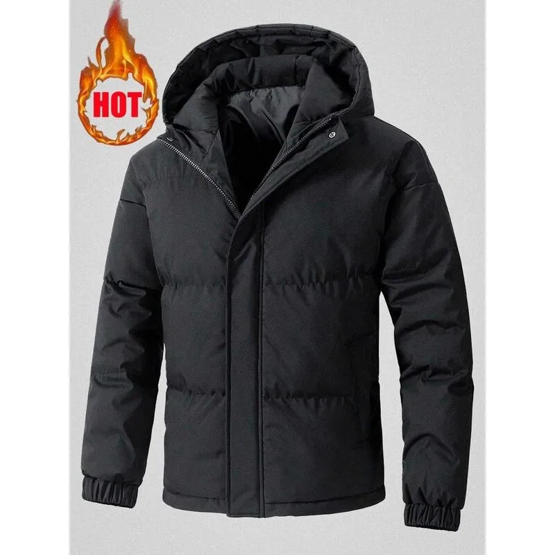 

Unisex Hooded Padded Coat Cotton Jacket Windproof Outdoor Wear Couple's Long Coat Lightweight Wear Resistant Middle-Aged Style