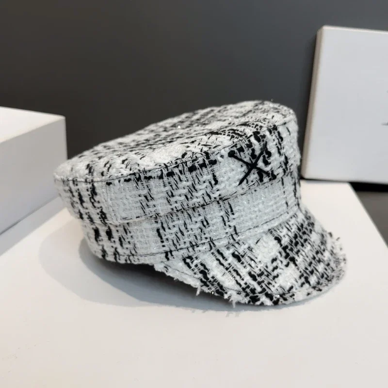 Brand Designer Check Baker Boy Cap Tweed plaid nesboy caps with raw edge