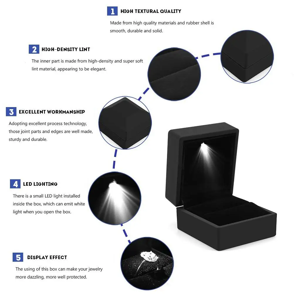 Caja de almacenamiento de anillo de compromiso, estuche de regalo de exhibición de joyería, cajas de escaparate de embalaje con cajas de luz LED,